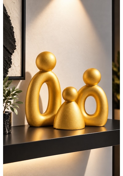 3 Lü Gold Set Soyut Aile Figürü Modern Dekoratif Heykel