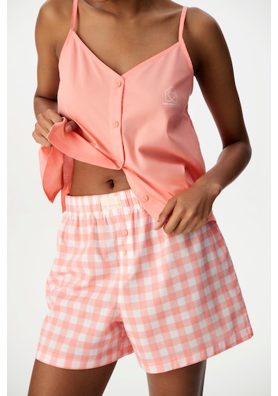 Penti Pembe Cozy Club Gingham Pamuklu Şort Pijama Altı