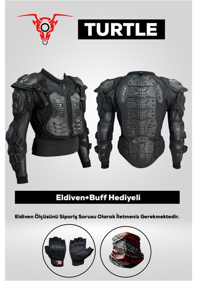 Motokit Crayzbull Turtle Body Armor Tam Vücut Korumalı Motosiklet Body Armour + Eldiven Ve Buff Hediyeli