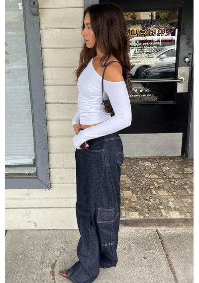 Seeh Beyaz Kayık Yaka Uzun Kollu Kadın Body Sh201