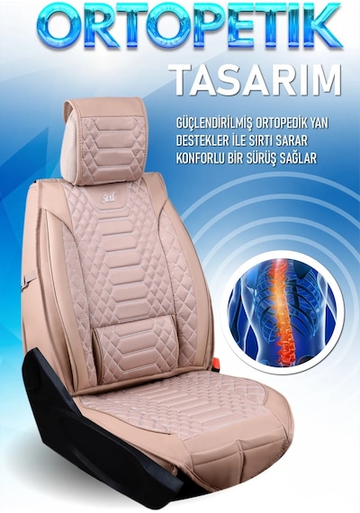 Mazda 2 Uyumlu Lüks Deri Oto Koltuk Kılıfı Ön Arka Takım Set Bej Royal Model Fs