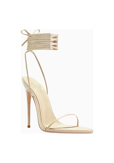 Femme La Soleil Vegan Süet, 120mm Bilekten Bağlı Ince Topuklu Sandalet Bej
