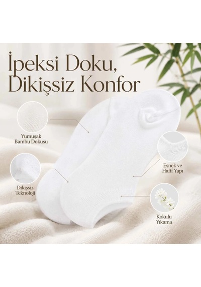 Genel Erkek Bambu 12 Li Dikişsiz Babet Çorap Siyah Beyaz Gri Görünmez Sneaker Çorap Beyaz 12'li / 39-44