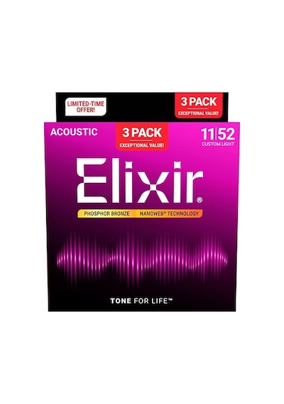 Elixir Nanoweb Phosphor Bronz 3 Lü Paket Akustik Gitar Teli 11-52
