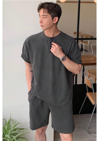 Tarz Cool Erkek Oversize T-shirt Şort Takım Rahat Yazlık Kombin Gri