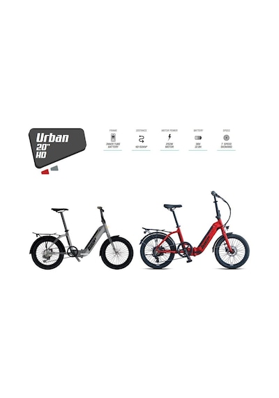 Kron Loop Urban 20" Jant E-bike 7 Vites Hidrolik Fren Elektrikli Katlanır Bisiklet Kırmızı Gri