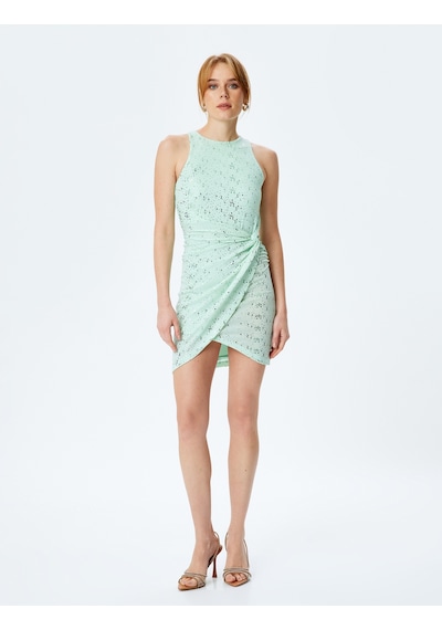 Koton Simli Halter Yaka Kolsuz Bodycon Mini Elbise Yeşil 5sak80041fk Yeşil