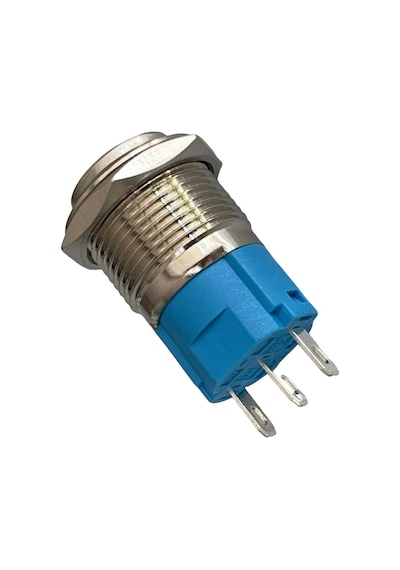 D21 16mm Metal Mavi Halka Ledli Kalıcı Buton 24v