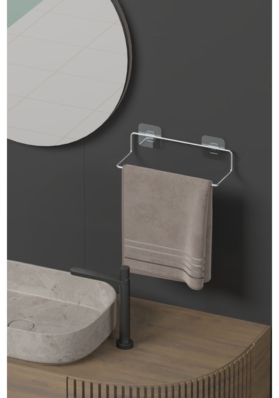 Krom Gümüş Yapışkanlı Havluluk Havlu Askısı Metal Havlu Tutacağı Banyo Mutfak Havluluğu Metalik Diğer