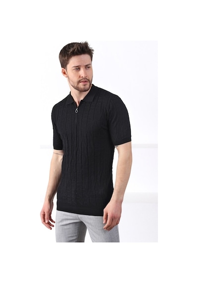 Ferraro Siyah Polo Yaka Fermuarlı Erkek Pamuk Triko T-Shirt-Siyah (417942614) Siyah