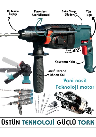 Schmıtzer 3'lü Set Sch-2603tu Pro 850 W Sds Plus Metal Şanzuman Profesyonel Darbeli Matkap Kırıcı Delici 26mm Hilti