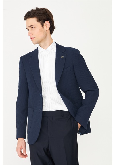 Lacivert Hafif Desenli Blazer Ceket Laci