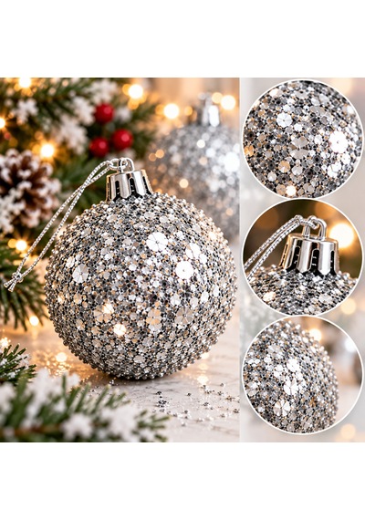 3'lü Lüks Yılbaşı Ağacı Top Süsü Seti 10 Cm - İp Dokulu & Işıltılı Süsleme Topları Beyaz, Gold, Gümüş, Kırmızı - 9059366128713 Diğer