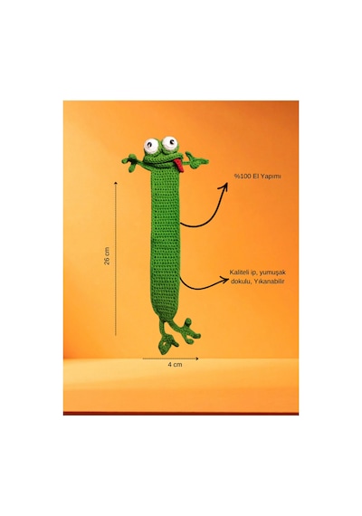 Amigurumi El Yapımı Kurbağa Kitap Ayracı Yüksek Kaliteli Malzeme, Detaylı İnce İşçilik