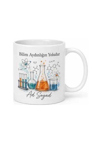 Bilim Sever İçin Kişiye Özel Deney Temalı Baskılı Kupa Bardak Hediye Beyaz / Çok Renkli