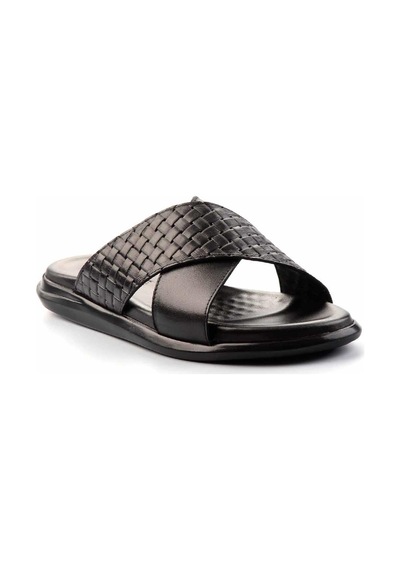 Bambi Siyah Leather Erkek Terlik E04433045043 Siyah