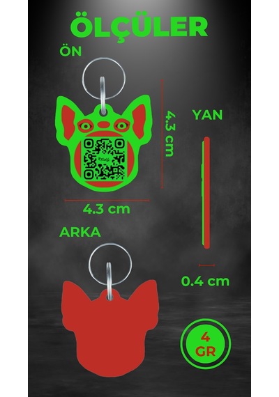Petjoo 7.Hook Kırmızı-Yeşil Qr'lı Köpek Künyesi