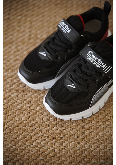 Daxtors D0132 Cırtlı Çocuk Unisex Sneaker Spor Ayakkabı Siyah-beyaz