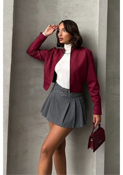 Verymoda Kadın Fermuarlı Bomber Ceket Bordo