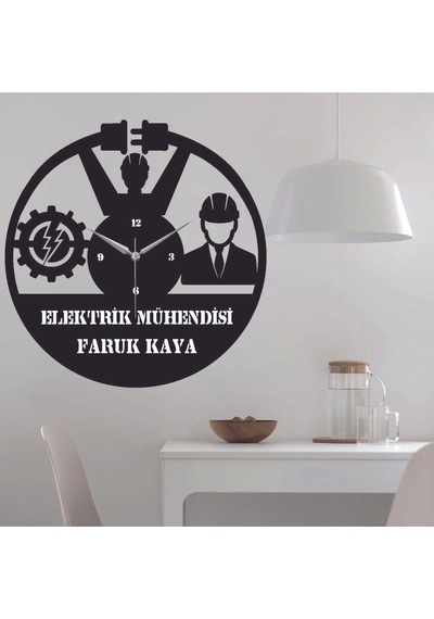 Elektrik Mühendisi 1 Temalı Ahşap Duvar Saati Siyah