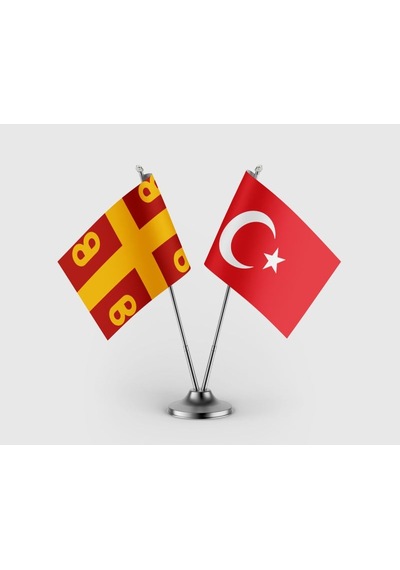 Bizans İmparatorluğu Ve Türk Bayrağı İkili Saten Masa Bayrağı Takımı Diğer