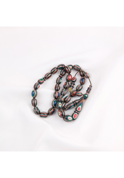Kafur Ağacı Usta İşi İmzalı Beyzi Kesim 10x14mm Tesbih Çok Renkli