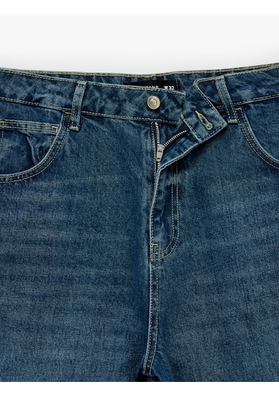Koton Pamuklu Normal Bel Rahat Kalıp Cepli Baggy Jean Şort Koyu İndigo 6sam40428nd