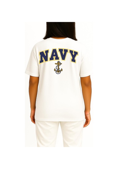Bahriyeli Collection Oversize Blue Navy Anchor Göğüs Ve Sırt Baskılı Unisex T-shirt Beyaz