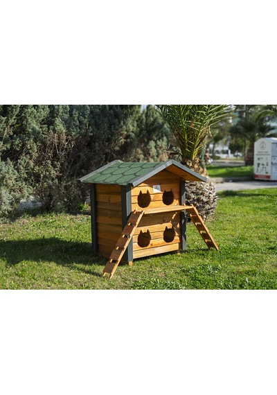4 Yuvalı Kedi Evi Ahşap