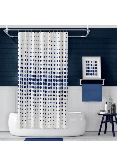 Banyo Perdesi 4961 Mavi 1x180x200, Perde Borusu Askı Aparatı Köşe Boru Beyaz Hediyeli, Duş Perdesi Seti Mavi