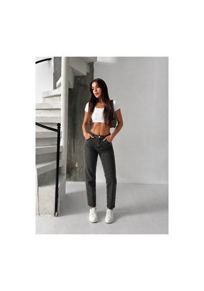 Bluemarlin Kahve Tint Yüksek Bel Ön Bacak Taşlı Mom Jeans Kot Pantolon Kahve Tint