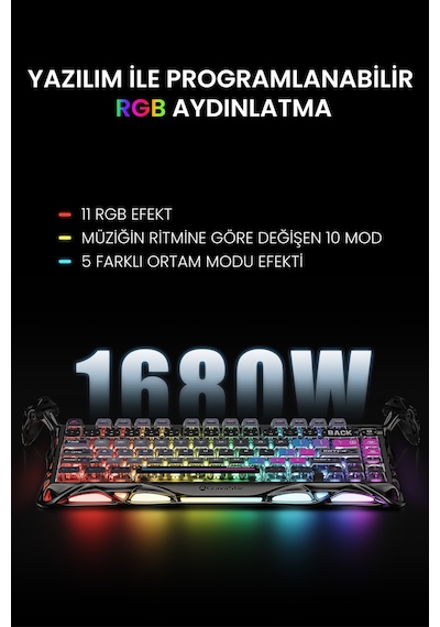 Gravastar Mercury K1 Pro+x Kablosuz Rgb Işıklı Mekanik Q Gaming Klavye Ve Optik Mouse Seti, Special Optik