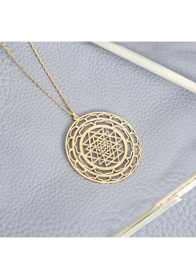 Dkmn Gümüş Yuvarlak Spiral Sri Yantra Sembol Gümüş Kolye