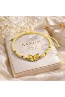 Banum Luxury Zarif Kelebek Detaylı Ayarlanabilir İpli Şık Tasarım Bileklik Pembe