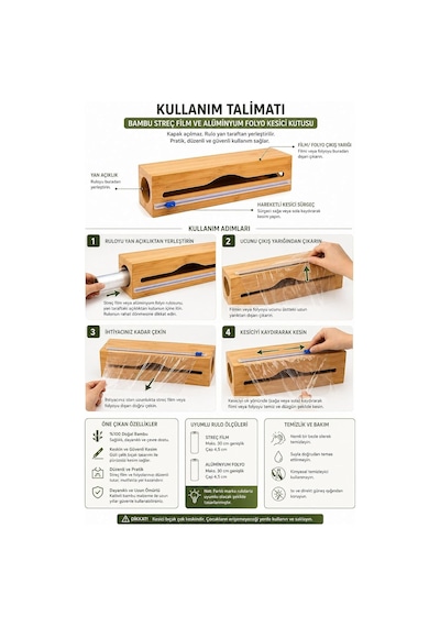 Doğal Bambu Streç Film Ve Alüminyum Folyo Dispenser Kesici Kutusu, Asılabilir Mutfak Düzenleyici Organizer, Pratik Kesim Ve Saklama Aparatı, Premium Dayanıklı Tasarım, 33,4 X 8 Cm Çok Renkli Doğal Bambu Streç Film Ve Alüminyum Folyo Dispenser Kesici Kutusu, Asılabilir Mutfak Düzenleyici Organizer, Pratik Kesim Ve Saklama Aparatı, Premium Dayanıklı Tasarım, 33,4 X 8 Cm Çok Renkli