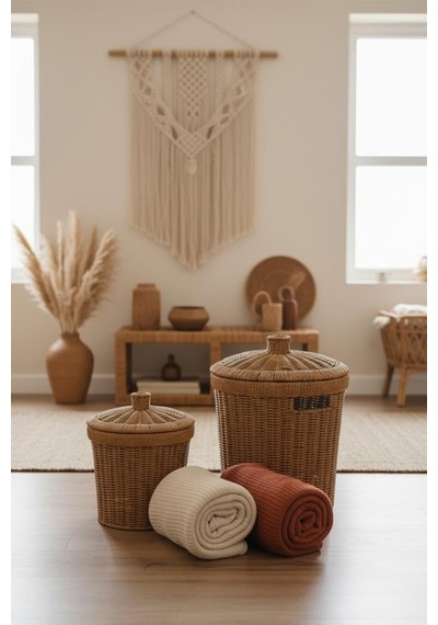 Rattan Konik 2'li Kapaklı Sepet