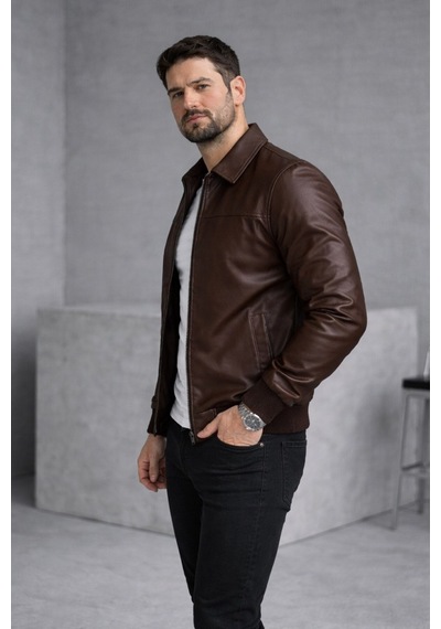 Baselco Basic Slim Fit Polo Yaka Süet Ceket Kahverengi Deri