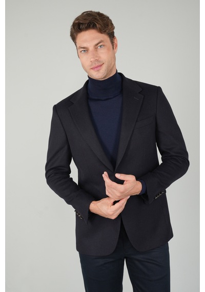Bisse Comfort Fit Lacivert Mono Yaka Çift Yırtmaçlı 6 Drop Yün Erkek Ceket Pck24k24209 D39 Lacivert