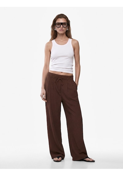 Koton Straight Fit Pileli Kemerli Geniş Paça Pantolon Kahverengi 6sak40386pw Kahve