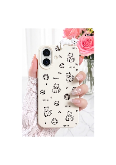Fibaks iPhone 17 Uyumlu Kılıf 3d Uyuyan Kedi Figürlü Happy Cat Desenli Darbe Emici Esnek Silikon