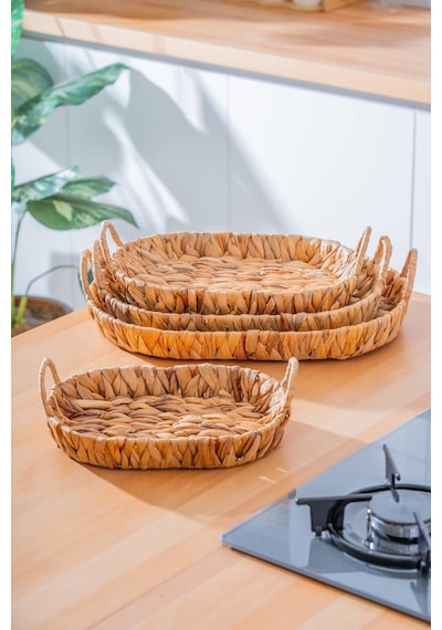 Acar Wicker 4 Parça Hasır Oval Sepet Hasır