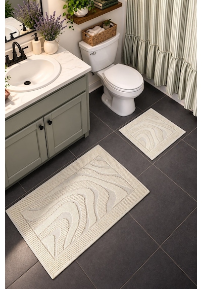 Sakura Sk010a Doğal Pamuk 2'li Banyo Paspas Seti 60x100 60x50cm Kaymaz Taban Makinada Yıkanabilir Krem-bej