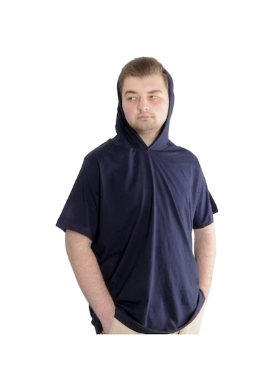 Mode Xl Büyük Beden Erkek T-Shirt Kapşonlu Kısa Kol 23118 Lacivert 001