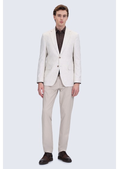 Hatemoğlu Bej Comfort Fit Mono Yaka Keten Klasik Ceket Hatemoğlu Bej Comfort Fit Mono Yaka Keten Klasik Ceket