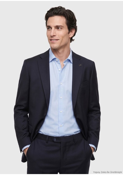 Ramsey Lacivert Düz Modern Fit Yün Karışımlı Takım Elbise