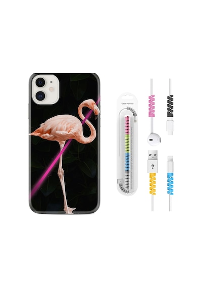 Apple Uyumlu iPhone 13 Mini Kılıf Kablo Koruyuculu Line Filamingo 1776
