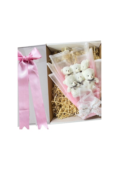 Sevgiliye Özel Peluş Ayıcık Buketi - 6 Adet Yumoş Peluş Ayılı Buket Özel Büyük Kutusunda