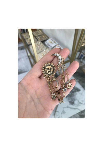 İnci Detaylı Güneş&ay Model Küpe Çok Renkli