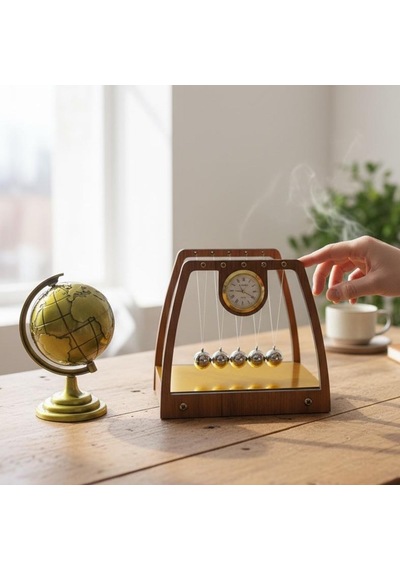 Kişiye Özel İsimli Saatli Masa Üstü Newton Denge Topları Ve Dünya Biblo Ofis İş Hediyesi