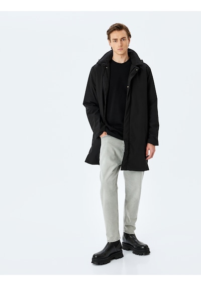 Koton Fermuarlı Slim Fit Çıkarılabilir Kapşonlu Yağmurluk Mont Siyah 5wam00005hw Siyah